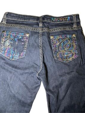 Coogi Y2K Dark Wash Jeans Rhinestone CG Logo Pocket Embellished